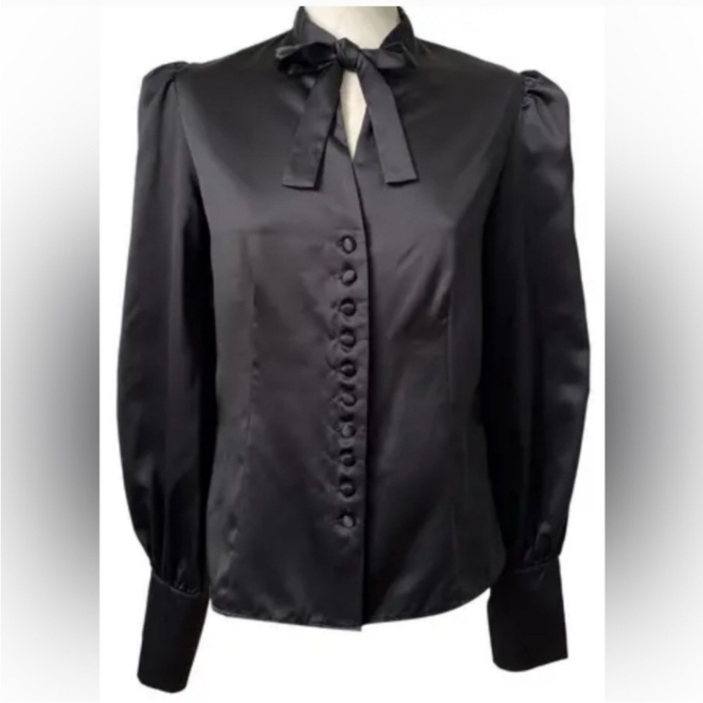 Tom Ford Black Satin Button-Down Blouse